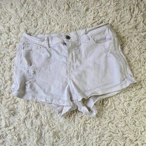 Hollister White Distressed and Ripped Jean Shorts, Size 5